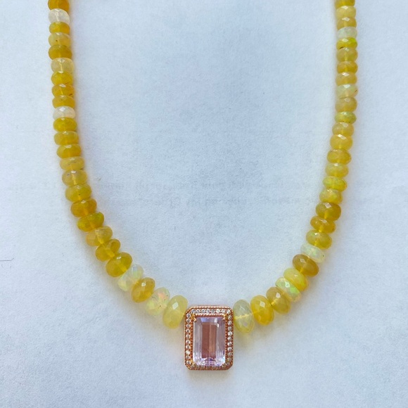 Jacquie Aiche Pave diamond and Kunzite center stone  rose-gold necklace. - Picture 6 of 16